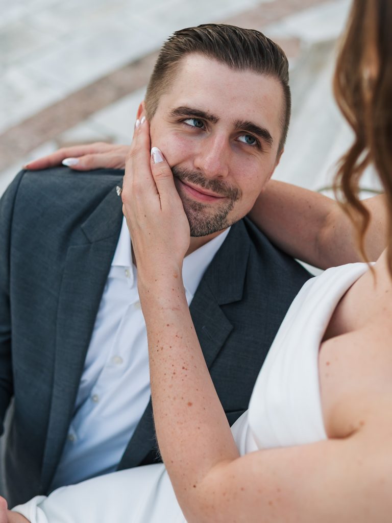 Close-up detail of engagement ring during Buffalo couples session