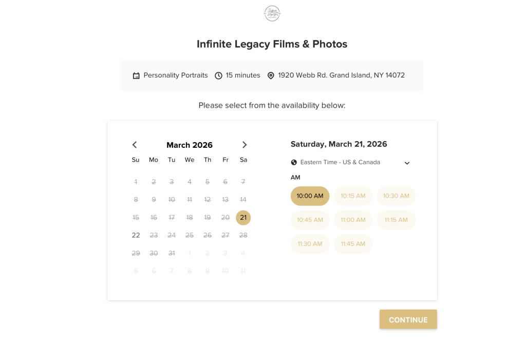 Booking link for personality portraits in Buffalo, NY